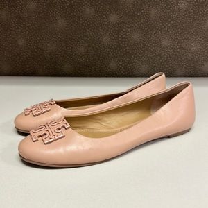 🔥🔥🔥Tory Burch Melinda Pink Nude Leather Ballet Flats